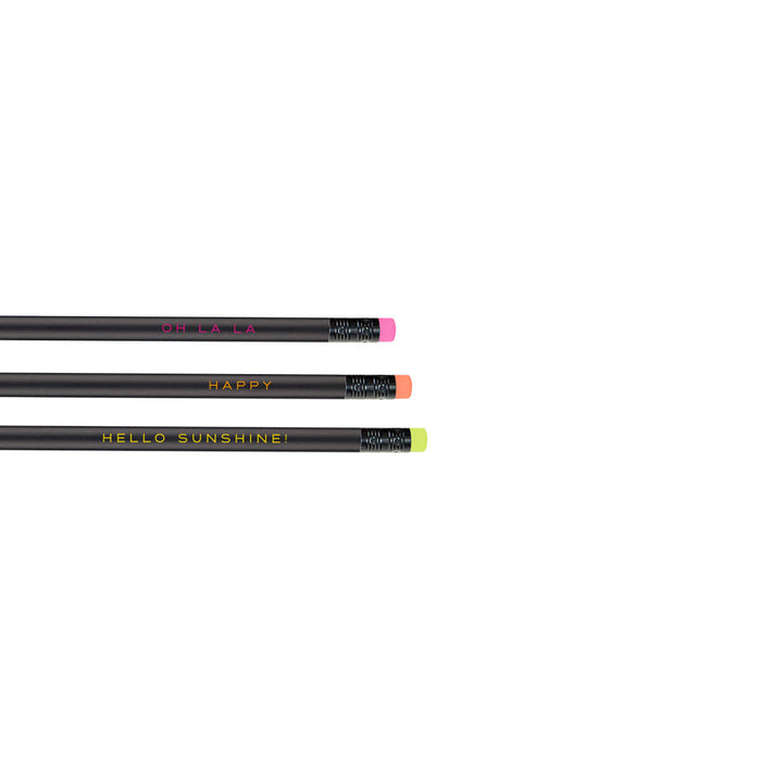 Bleistift „Neon“ | 3er Set mit Spruch & Radiergummi | pink, orange, gelb