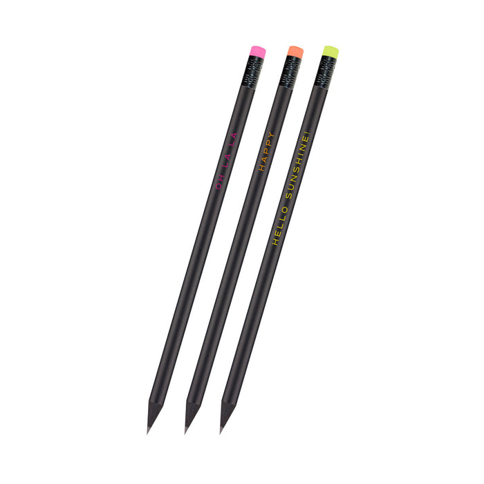 Bleistift „Neon“ | 3er Set mit Spruch & Radiergummi | pink, orange, gelb