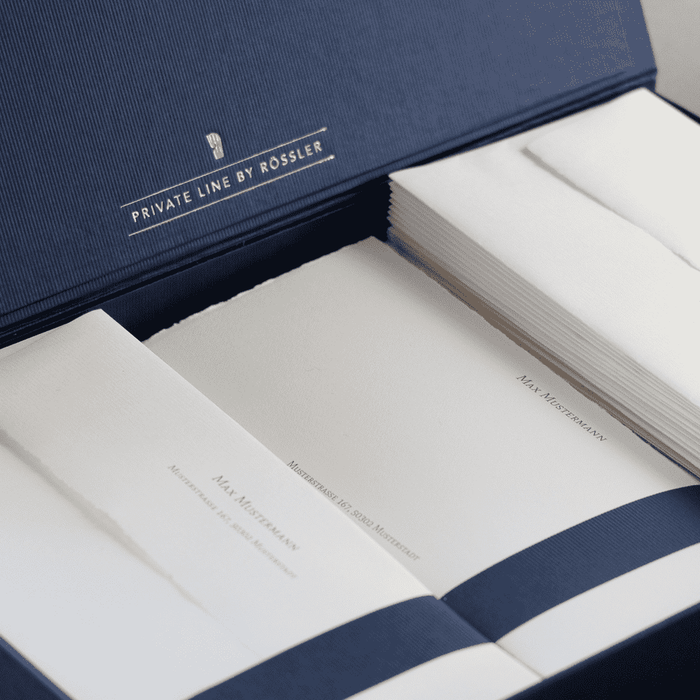 Personalisierbare Briefpapier Kassette | Edles Bütten Papier | 60 Stück | blau
