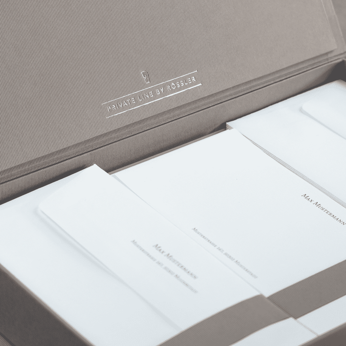 Personalisierbare Briefpapier Kassette | Edles Bütten Papier | 60 Stück | taupe
