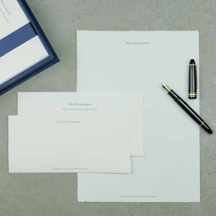 Briefpapierbox personalisiert, Bütten, Blau